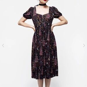 Floral Puff Sleeve Midi Dress disturbia foxglove button